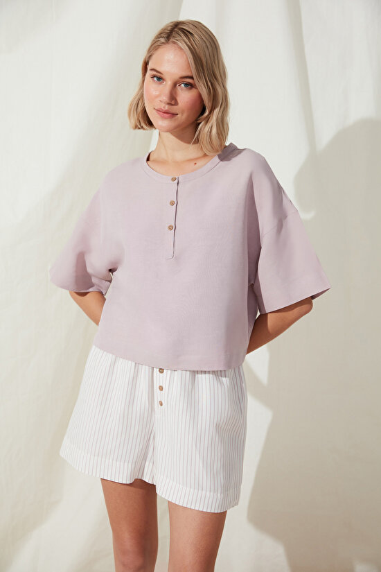 Brea Lilac Linen Tshirt PJ Top - 1