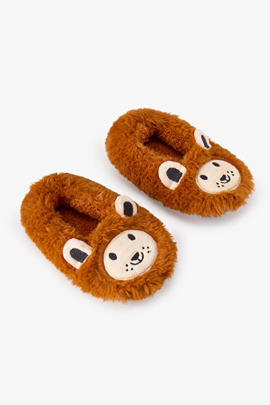 Boys' Brown Lion Cat Print Textured House Slippers - 2
