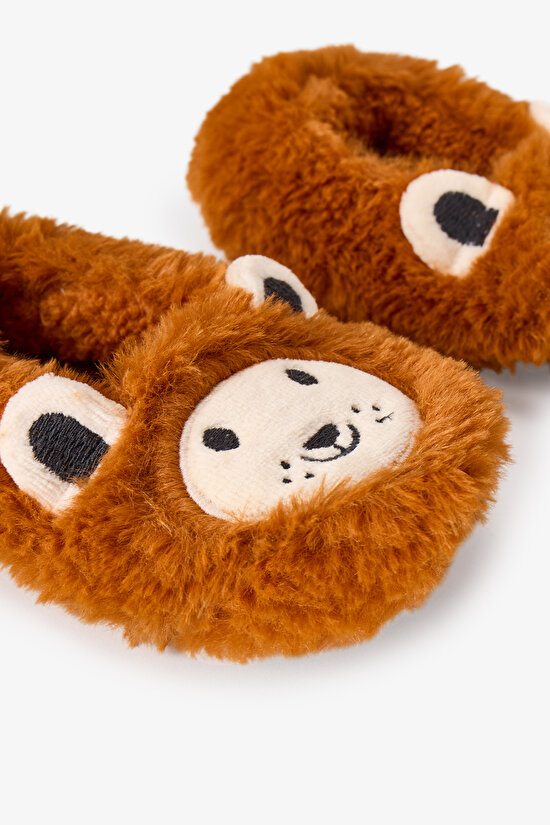 Boys' Brown Lion Cat Print Textured House Slippers - 3