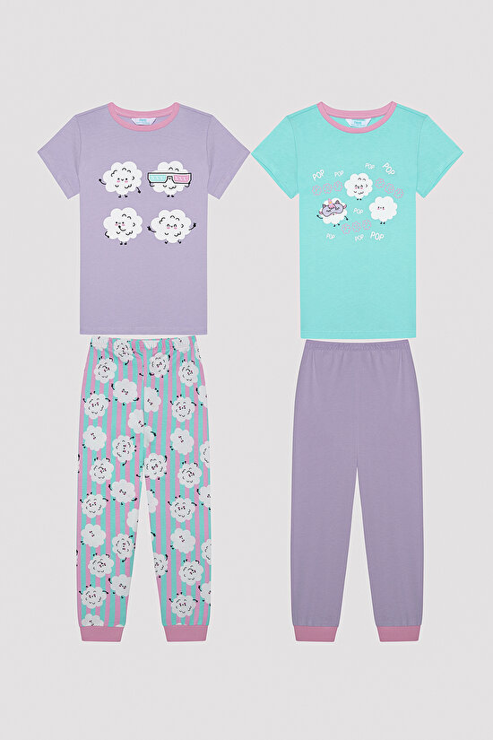 Kız Çocuk Popcorn Çok Renkli 2li Pijama Takımı - 1