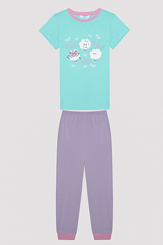Kız Çocuk Popcorn Çok Renkli 2li Pijama Takımı - 5