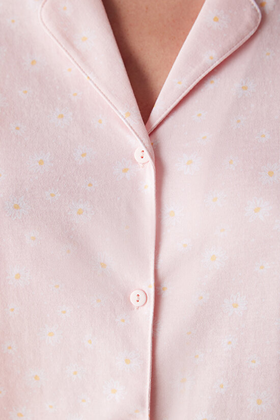 Base Cute Floral Pembe Gömlek Pantolon Pijama Takımı - 4
