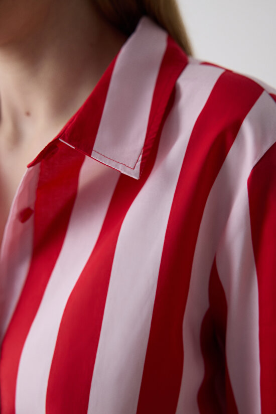 Lilah Striped Gömlek Şort Çizgili Kırmızı Pijama Takımı - Penti Loves Paris Koleksiyonu - 5