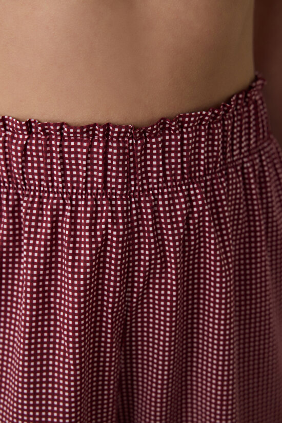 Bordo Freya Ekoseli Pamuklu Pijama Altı - 3