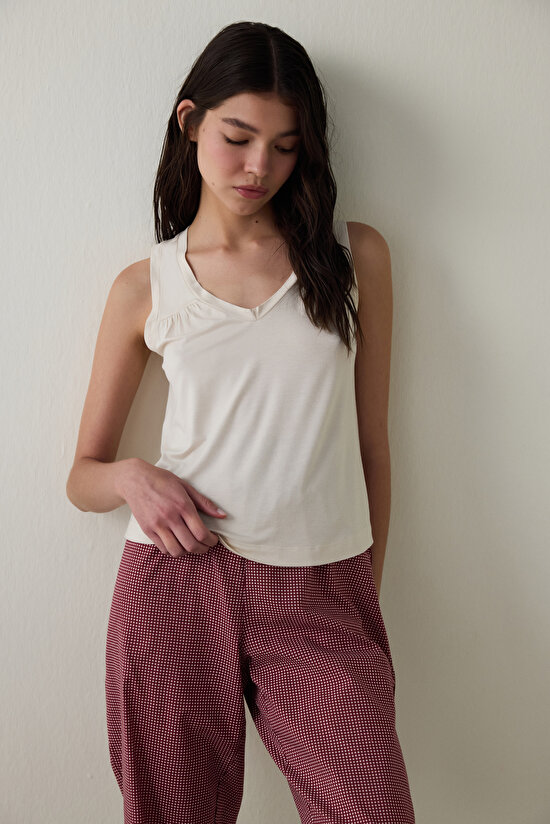 Bordo Freya Ekoseli Pamuklu Pijama Altı - 4