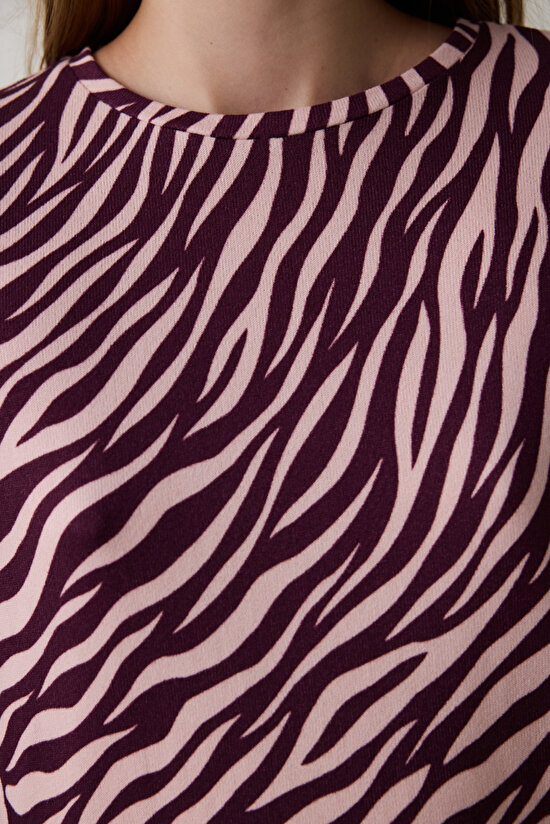Bordo Zebra Desenli Bisiklet Yaka Uzun Kollu Pijama Takımı Bordo Zebra Desenli Bisiklet Yaka Uzun Kollu Pijama Takımı - 4