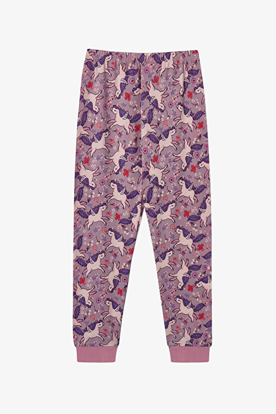 Kız Çocuk Lila Star Unicorn Uzun Kollu Pijama Takımı - 3