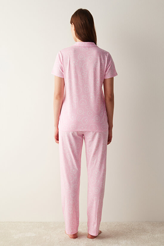 Base Flowers Pink Shirt Pant PJ Set - 5