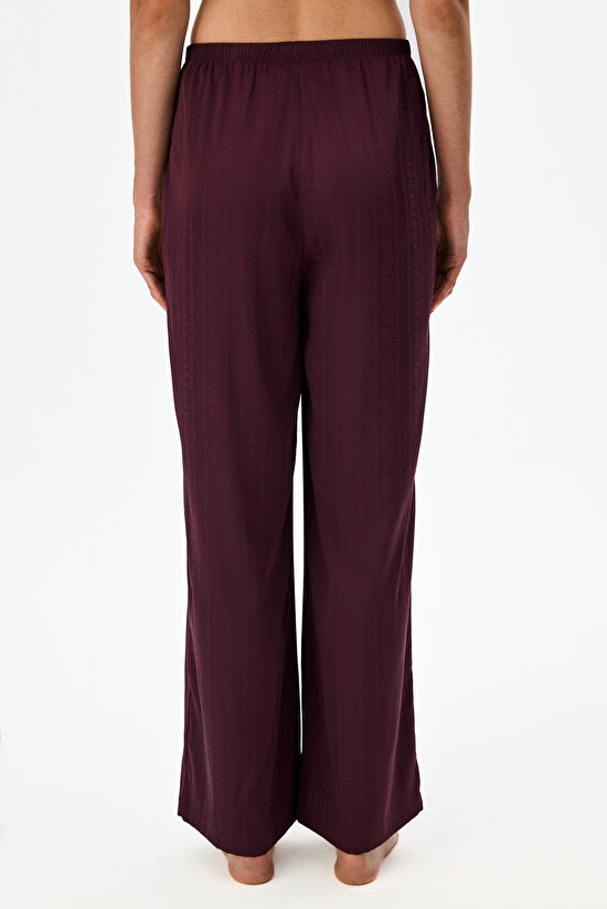 Bordo Aurora Saten Çiçekli Pijama Altı - 2
