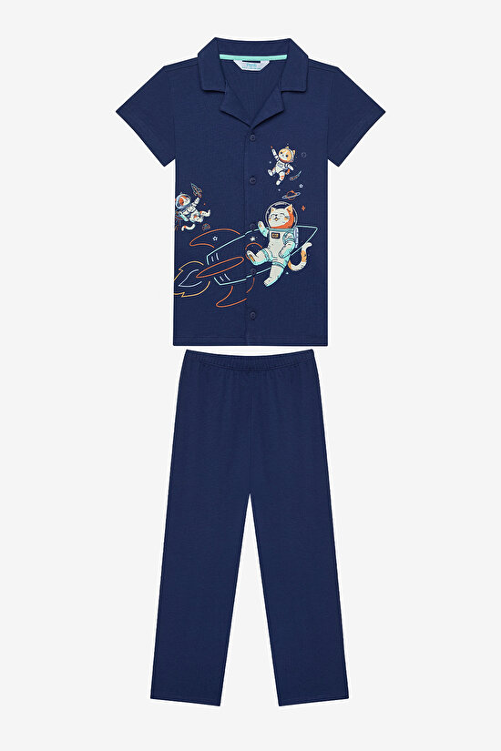 Boys Catstronaut Shirt Dark Blue PJ Set - 1