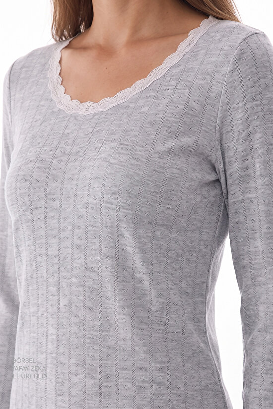 Gri Melanj Dream Soft Uzun Kollu Pantolon Pijama Takımı - 3