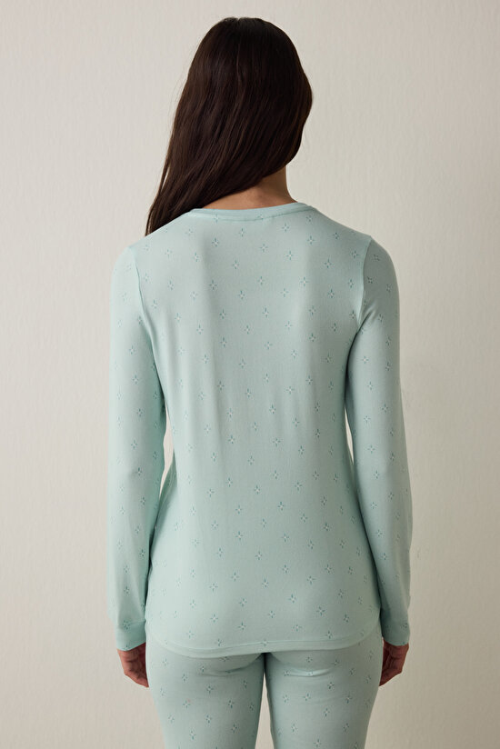 Mint Sleep-In Sloganlı Termal Etkisi Bisiklet Yaka Uzun Kollu Pijama Üstü - 4