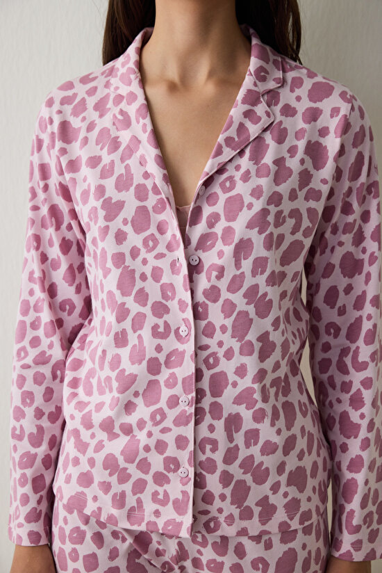 Pembe Leopar Desenli Uzun Kollu Düğmeli Gömlek Yaka Pamuklu Pijama Takımı Pembe Leopar Desenli Uzun Kollu Düğmeli Gömlek Yaka Pamuklu Pijama Takımı - 3