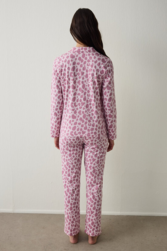 Pembe Leopar Desenli Uzun Kollu Düğmeli Gömlek Yaka Pamuklu Pijama Takımı Pembe Leopar Desenli Uzun Kollu Düğmeli Gömlek Yaka Pamuklu Pijama Takımı - 5