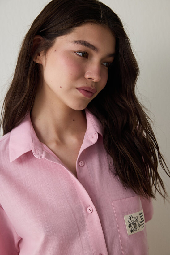 Lilac Slogan Printed Shirt Collar Short Sleeve Shorts Pajama Set - Inspired by Flora Lilac Slogan Printed Shirt Collar Short Sleeve Shorts Pajama Set - Inspired by Flora - 3