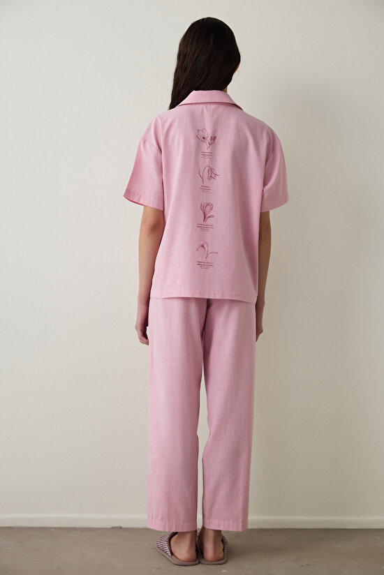 Lilac Slogan Printed Shirt Collar Short Sleeve Shorts Pajama Set - Inspired by Flora Lilac Slogan Printed Shirt Collar Short Sleeve Shorts Pajama Set - Inspired by Flora - 6