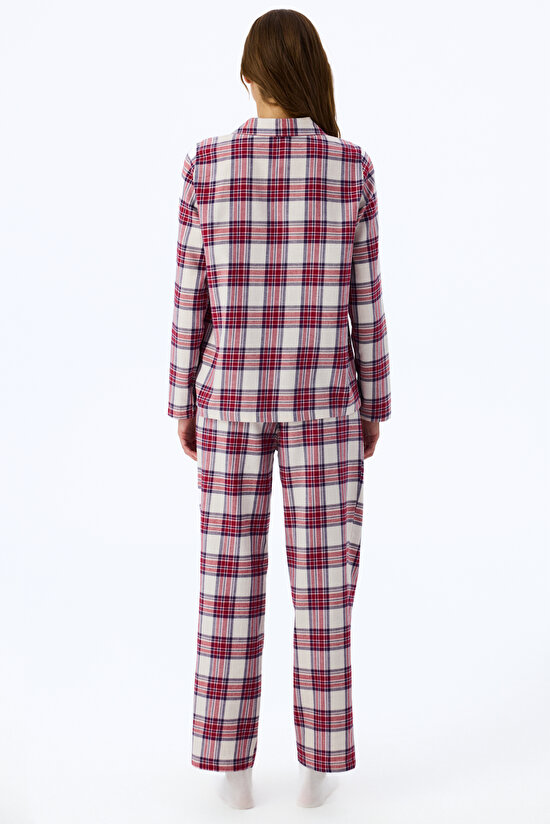 Bordo Leila Ekoseli Uzun Kollu Gömlek Pantolon Pijama Takımı - 2