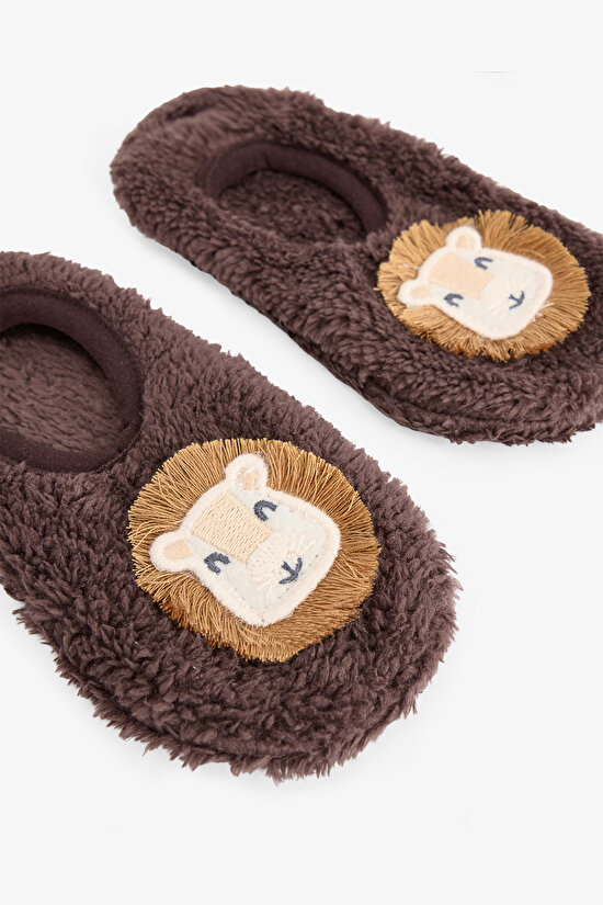 Brown Boys Lion Non-Slip Sole Home Slippers - 4