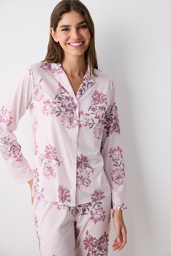 Naya Pembe Gömlek Pantolon Pijama Takımı - 3