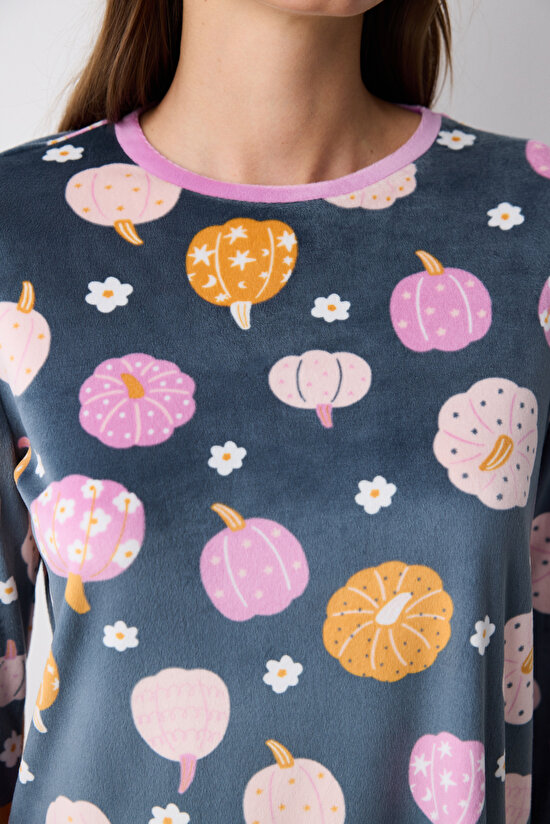 Cute Pumpkins Fuzzy Grey Pant PJ Set - 3