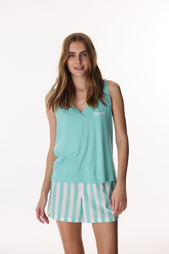Mint Green Hailey Striped Shorts Pajama Bottom - 4