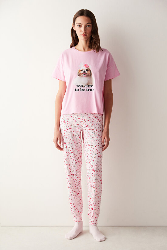 Think Pink Tişört Pijama Üstü - 1
