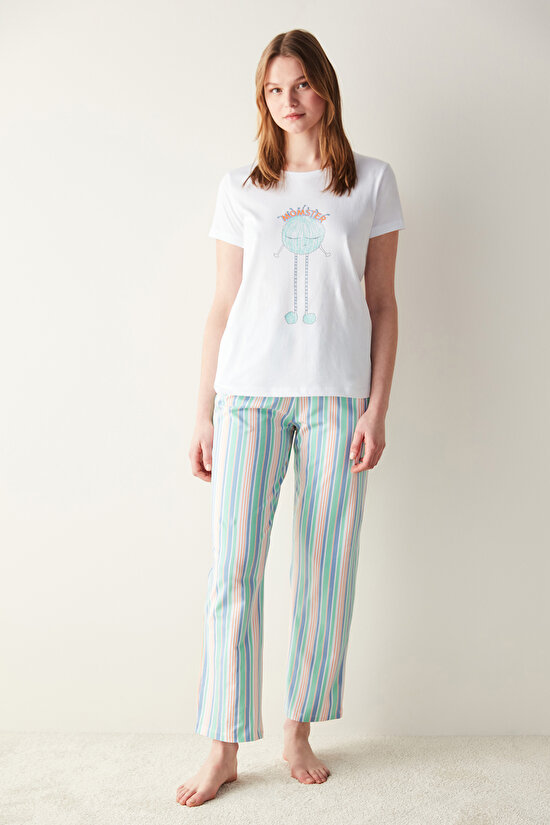 Momster Çok Renkli Pantolon Pijama Takımı - 1