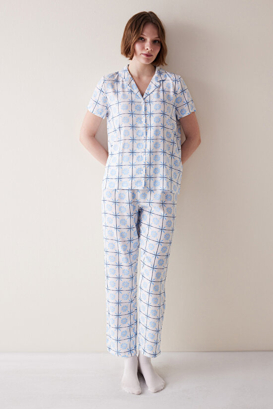 Base Lily Kırık Beyaz Gömlek Pijama Takımı - 1