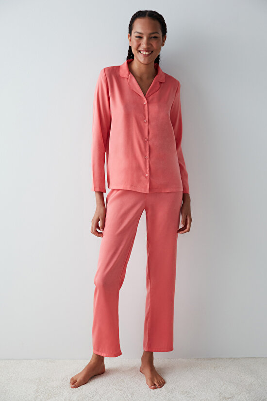 Rosy Saten Gömlek Pantolon Pijama Takımı - 2