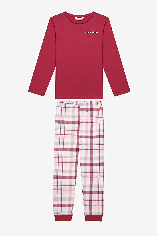 Pamuklu Kız Çocuk Plaid 2li Çok Renkli Pijama Takımı - 5