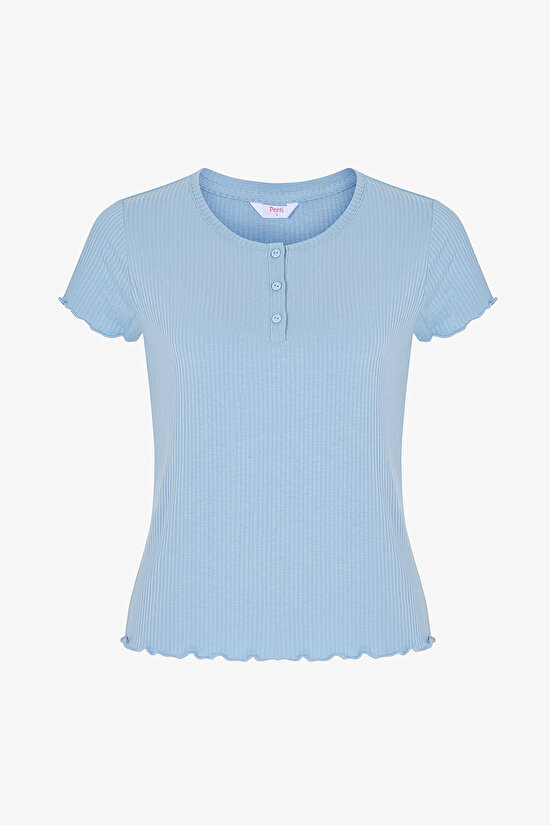 Blue Ella Solid Pants Pajama Set - 2