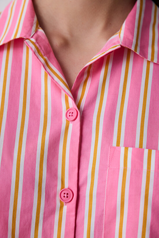 Mara Gömlek Şort Pembe Pijama Takımı - 3