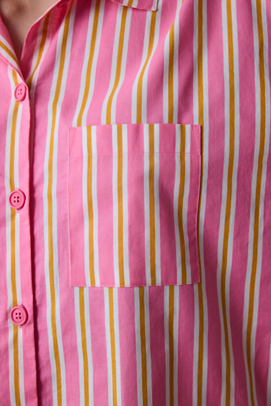 Mara Gömlek Şort Pembe Pijama Takımı - 4