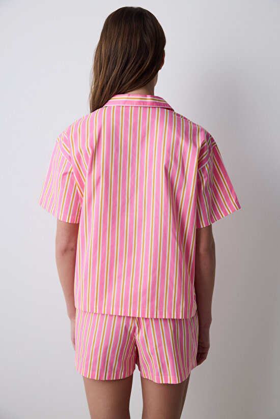 Mara Gömlek Şort Pembe Pijama Takımı - 5