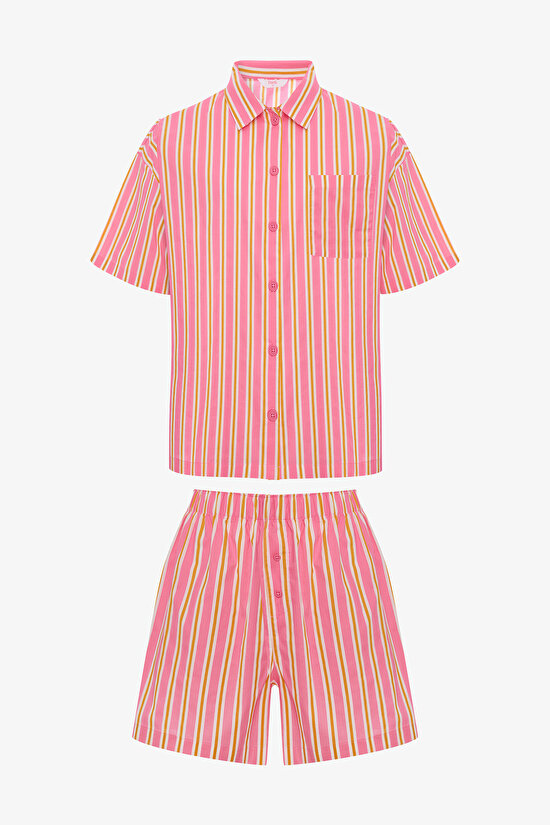 Mara Gömlek Şort Pembe Pijama Takımı - 6