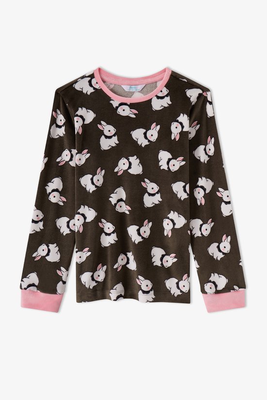Kız Çocuk Haki Pom Bunny Tef Uzun Kollu Pijama Takımı - 3