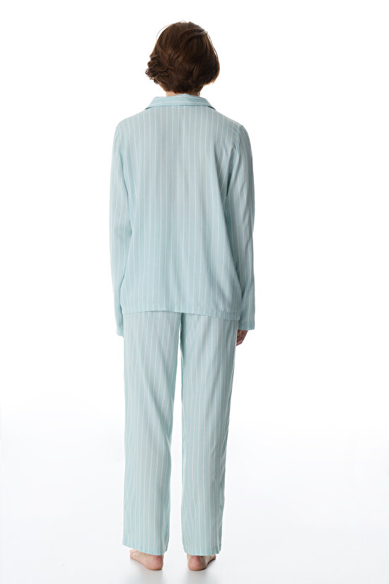 Mint Green Josie Striped Shirt & Pants Pajama Set - 4