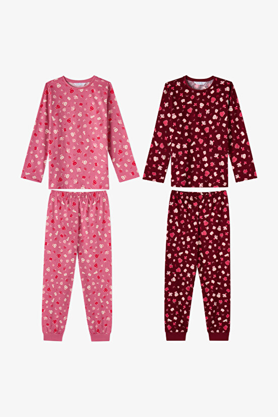 Girls' Dusty Rose Mailing Friend Long Sleeve 2 Pack Pyjama Set - 1