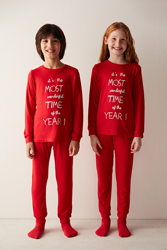 Unisex Best Time Termal Kırmızı Pijama Takımı - 3