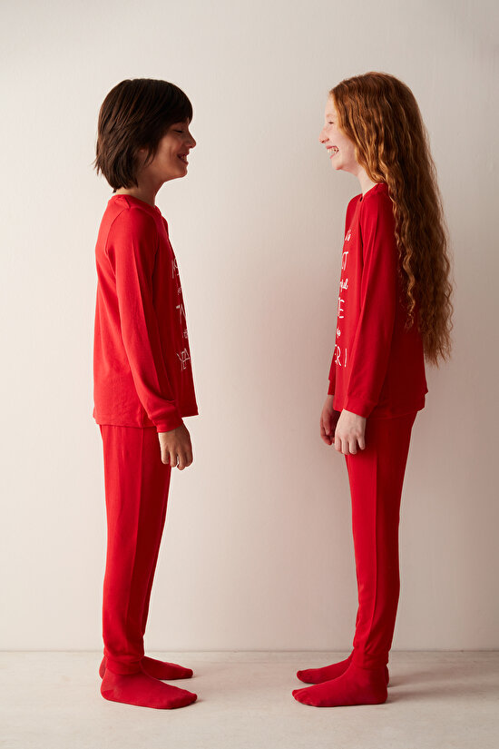 Unisex Best Time Termal Kırmızı Pijama Takımı - 4