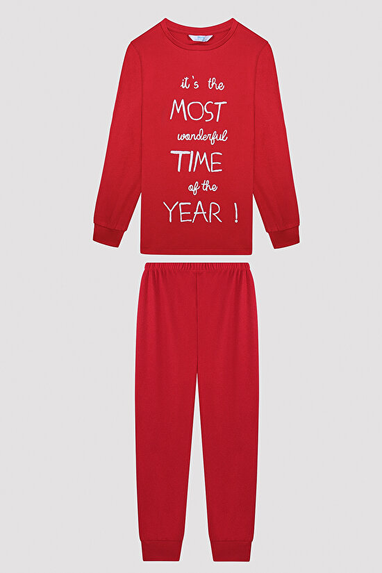 Unisex Best Time Termal Kırmızı Pijama Takımı - 7