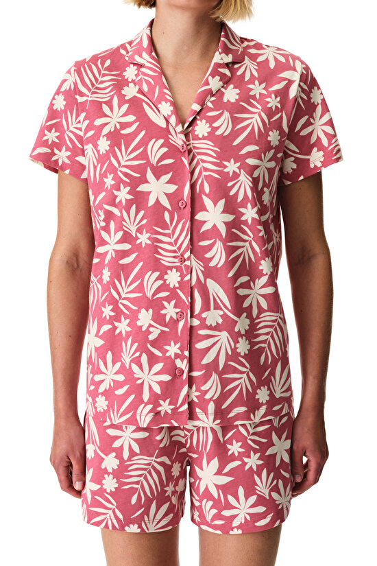 Gül Kurusu Ciao Pamuklu Gömlek Şortlu Pijama Takımı - 2