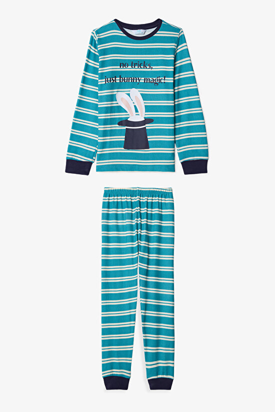 Kırık Beyaz Erkek Çocuk Magic Çizgili Pijama Takımı - 1
