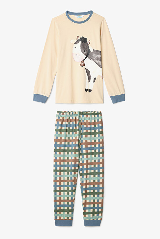 Erkek Çocuk Farm Friends İnek Desenli Pamuklu Uzun Kollu 2'li Pijama Takımı - 4