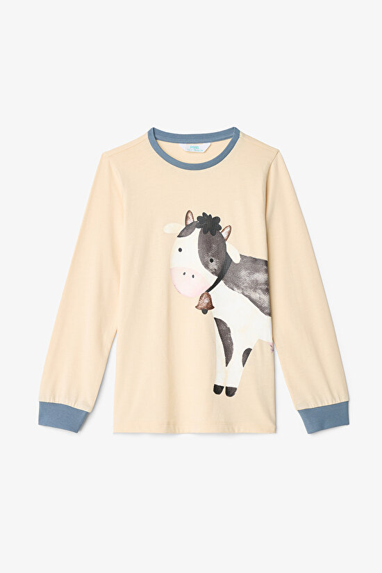 Erkek Çocuk Farm Friends İnek Desenli Pamuklu Uzun Kollu 2'li Pijama Takımı - 5