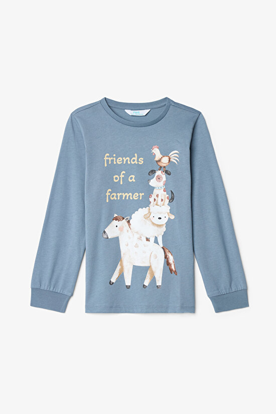 Erkek Çocuk Farm Friends İnek Desenli Pamuklu Uzun Kollu 2'li Pijama Takımı - 8