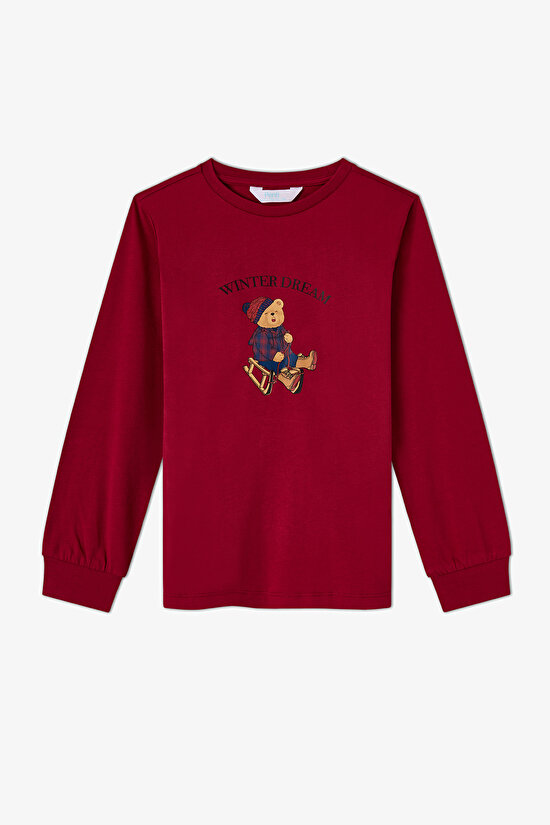 Unisex Çocuk Bordo Teddy Crew Fam Uzun Kollu Pijama Takımı - 2