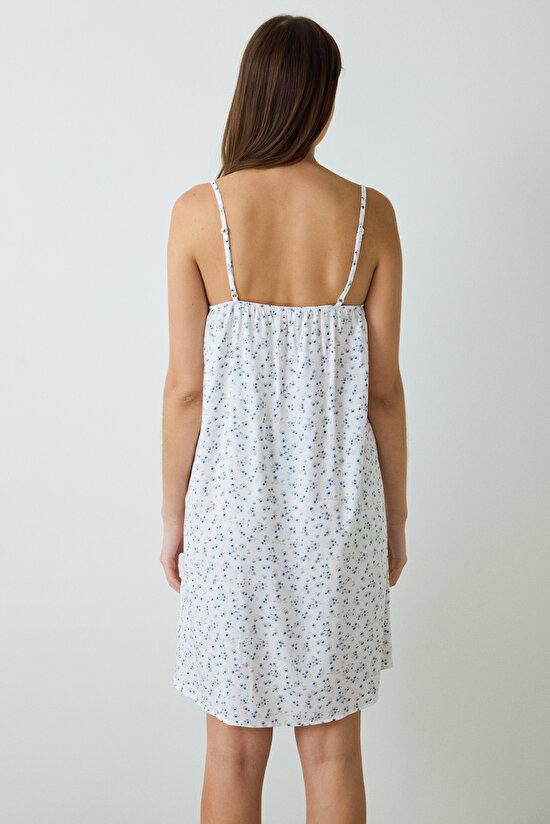 Optik Beyaz Lilah Çiçekli V Yaka Ayarlanabilir Askılı Gecelik - 4