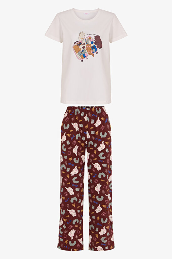 Brown Best Vacation Pajama Set with Pants - 1