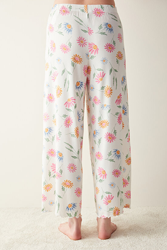 Flora Desenli Kırık Beyaz Pantolon Pijama Altı - 4